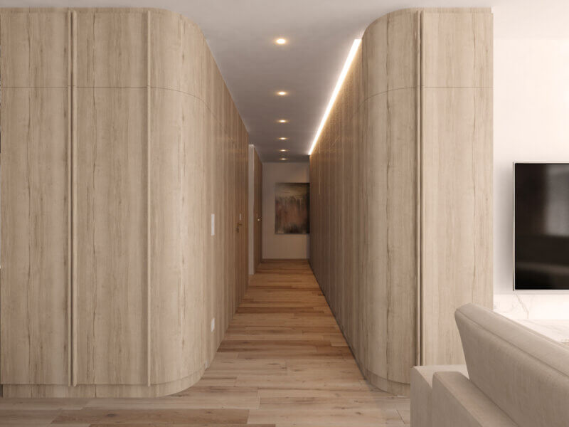 Projekt korytarza w mieszkaniu w inwestycji Srebrzyńska Park w Łodzi