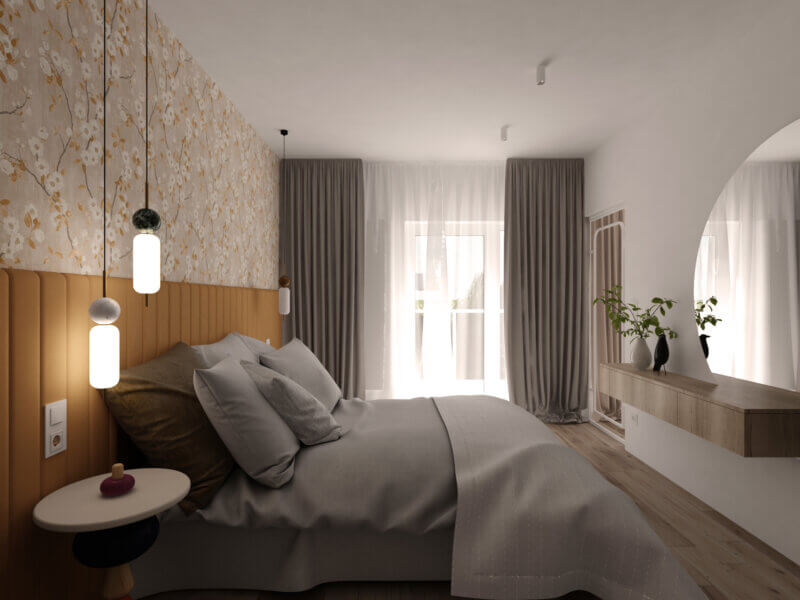 Projekt sypialni w mieszkaniu w inwestycji Srebrzyńska Park w Łodzi